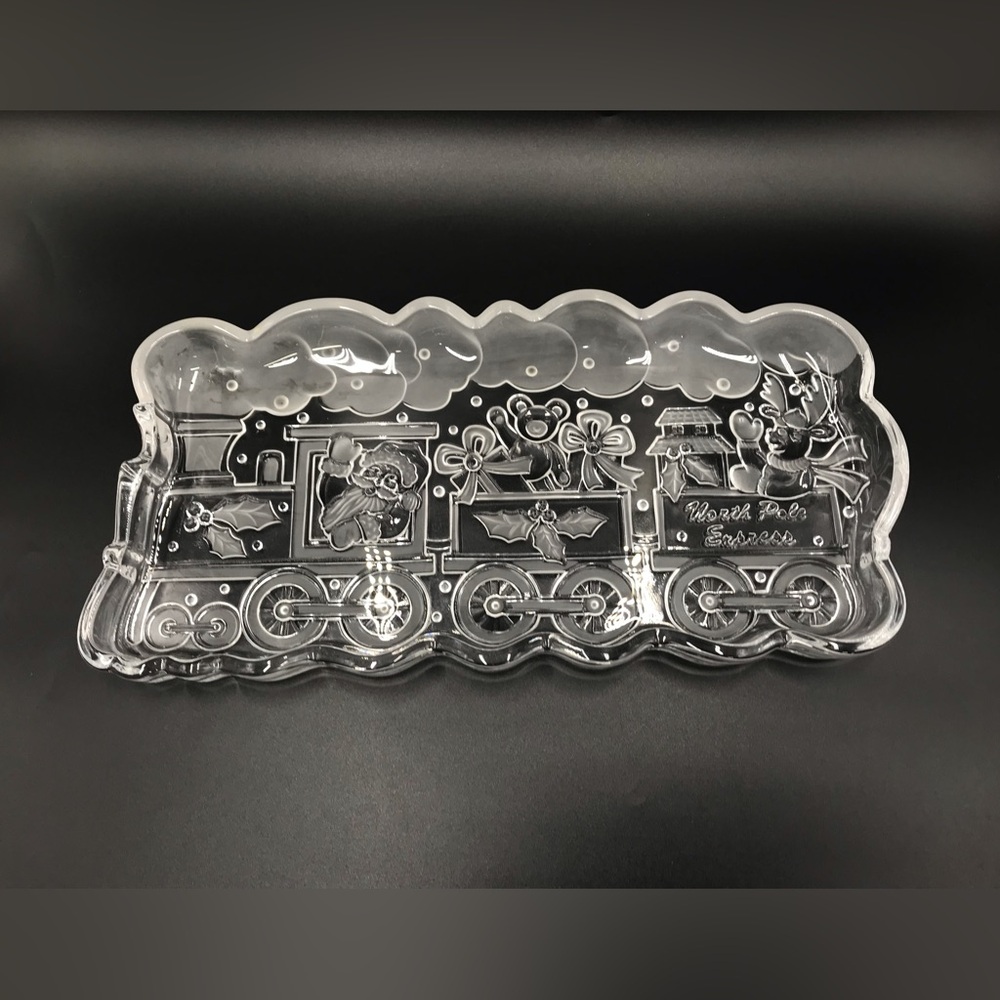 Gorham Crystal Christmas‎ Tray North Pole Express Train Serving Tray 13.75.